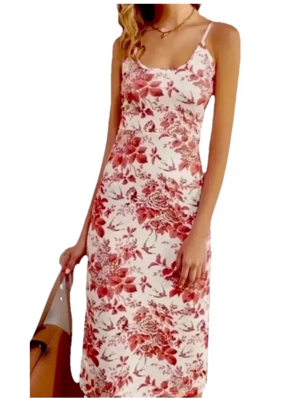 NWT Grace Karin Floral Toile Midi Dress - Red & Cream Summer Sundress